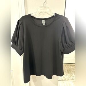 Worthington OX polyester puff sleeve black blouse fabric stretchy loose fit